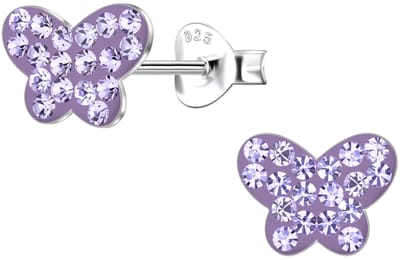 Joy|S - Zilveren vlinder oorbellen - 9 x 6 mm - kristalletjes paars violet - oorknoppen - sterling zilver 925