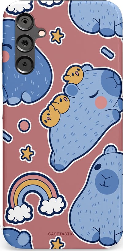 Casetastic Hoesje Geschikt voor Samsung A14 (5G/4G) - Stijlvolle Beschermende Duo-layer Case - Capibara knuffelvriend