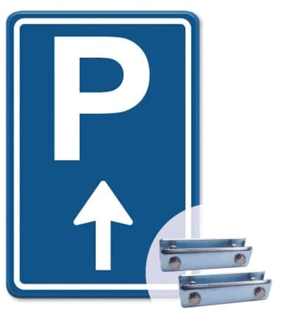 Parkeerbord Pijl rechtdoor - blauw - Weerbestendig Aluminium - 30x45 cm - Bevestiging: Met hekbeugels (voor spijlen- of gaashek)