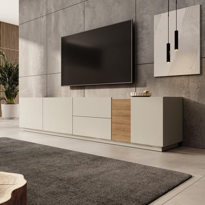 Meubella - Lavar - TV-meubel - Grijs/Eiken - 239x41x50 cm