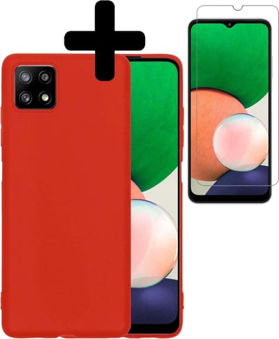 Hoesje - Met Screenprotector - Geschikt voor Samsung Galaxy A22 5G - Sterk & Shockproof - Back Cover - Siliconen Case - Telefoon Hoes - Telefoonhoesjes - Rood
