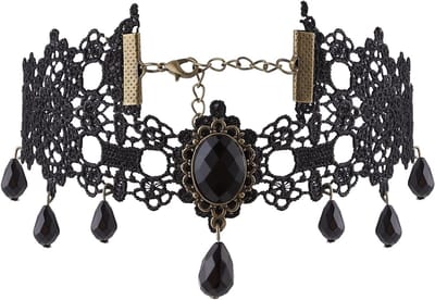 Zwarte Kanten Choker met Kristal voor Vrouwen en Meisjes - Goth, Steampunk, Halloween Cosplay Accessoire voor Vintage Kostuums