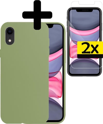 Hoesje - Met 2x Screenprotector - Geschikt voor Apple iPhone XR - Sterk & Shockproof - Back Cover - Siliconen Case - Telefoon Hoes - Telefoonhoesjes - Groen