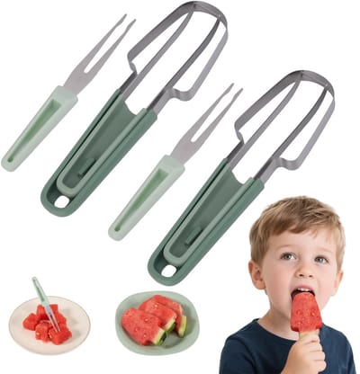 Dailygoods - 3-in-1 Watermeloen Vork Snijder - Roestvrijstalen Fruit Gadget voor Picknick en Keuken