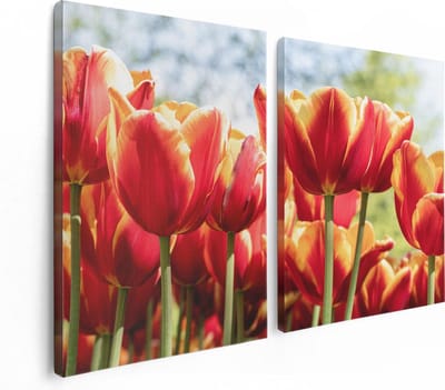 Artaza Canvas Schilderij Tweeluik Oranje Rode Tulpen  - 120x80 - Foto Op Canvas - Canvas Print