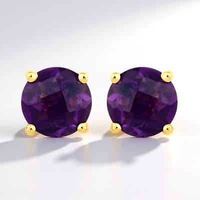 Cavill - Zilveren Oorbellen - 925 Sterling Zilver Verguld - Zambia Amethist 0,9 ct Rond Schaakbord - Ronde Edelsteen Oorbellen - Dames Sieraden