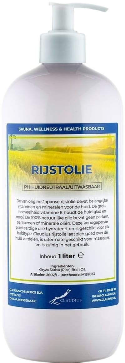 Rijstolie 1 liter met witte pomp - 100% natuurlijk - biologisch en koud geperst