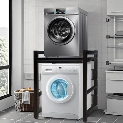 Wasmachinekast - Opbergrek - Ruimte Besparen - 3 Hoogtes Verstelbaar - 75 x 65 x 105 cm - Zwart
