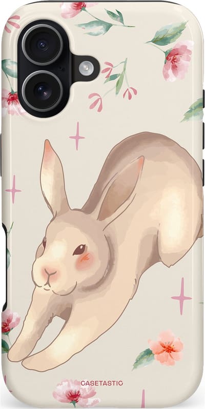 Casetastic hoesje geschikt voor Apple iPhone 17 - MagSafe - Dubbellaagse bescherming - Lief konijntje - Fashion Case - Lichtgrijs Zand