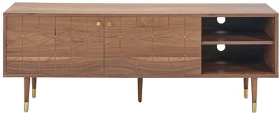 Vente-unique Tv-meubel met 2 deurtjes en 2 vakken in notelaarfineer - Houtlook en goudkleurig - PARIOMA