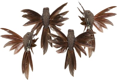 House of Seasons Kolibries vogels op clip - 4x st - bruin - 12 x 13 x 7,5 cm
