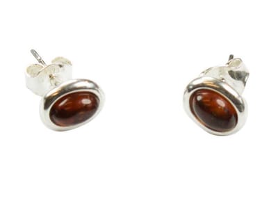 Zilveren knop oorbellen Barnsteen / Amber 925 zilver
