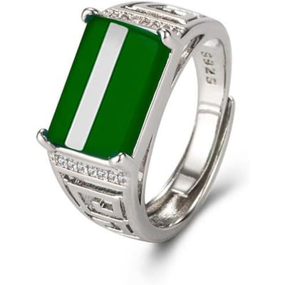 S925 Sterling Zilver Echte Smaragd Edelsteen Sieraden Zilver 925 Sieraden Chalcedoon Bizuteria Bruiloft Turquoise Jade Edelsteen Ringen 7