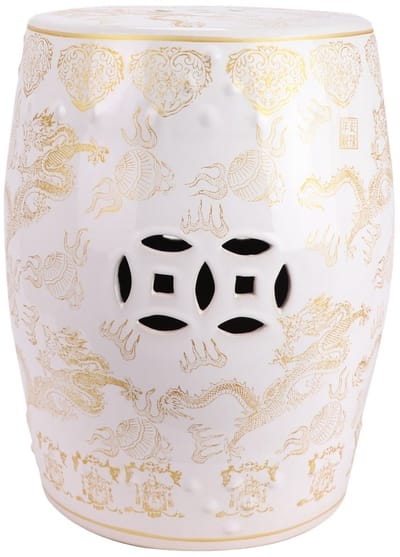 Fine Asianliving Keramische Kruk Wit Draak Handgemaakt D33xH44cm Keramiek Bijzettafel Porselein Stoel Tuinkruk