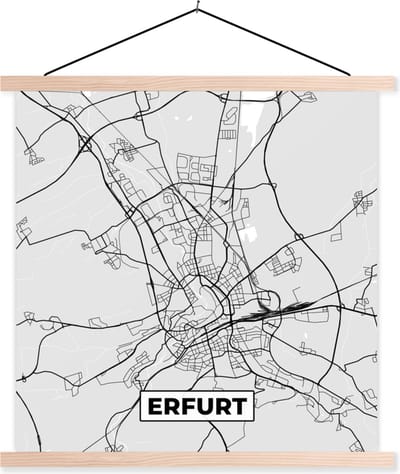 Posterhanger incl. Poster 40x40 cm - Schoolplaat - Kaart - Stadskaart - Duitsland - Plattegrond - Erfurt - Textielposter - Blanke latten - Stadskaart