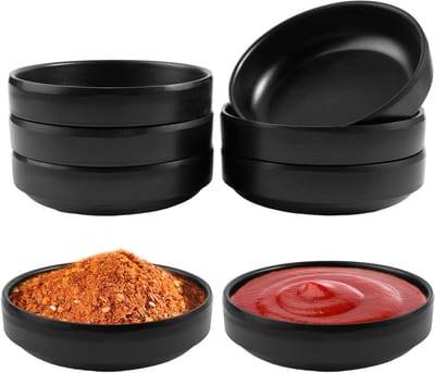 Dailygoods - 6 Stuks Dipschalen Schwarz, Rund Saucenschalen Schaaltjes, Mini Saucenschalen Stapelbar Sojasauce, 8,7 X 2,5 cm Rund Dipschaaltjes Dip Schalen Set voor Sauzen, Dips, Specerijen, Snacks, Noten