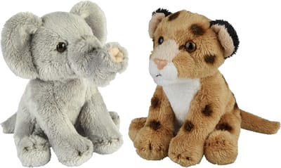 Ravensden - Safari dieren knuffels - 2x stuks - Olifant en Luipaard - 15 cm