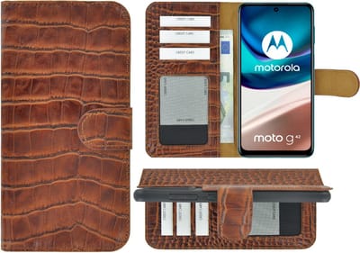 MoDo hoesje Geschikt voor Motorola Moto G42 - Leer Book Case - Croco kaneelbruin