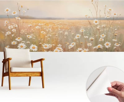 Wallfluent Zelfklevend Behang - Bloemenweide Stickerbehang op rol - 250x104 cm - Wit Zelfklevend Behang - Peel-and-stick techniek - Voor de slaapkamer, woonkamer en hal Zelfklevend Behang