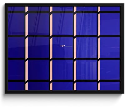 Poster in lijst - Fotolijst 80x60 cm - Posters - Vliegtuig - Ruiten - Blauw - Rechthoekig - Posterlijst zwart - Decoratie - Wanddecoratie woonkamer - Muurdecoratie slaapkamer - Kerstversiering - Kerstdecoratie voor binnen - Kerstmis
