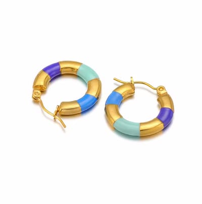 Lexie Oorringen - Blauw/Aqua/Paars | Ø 2 cm | Stainless Steel | Fashion Favorite