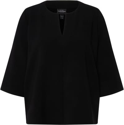 Ulla Popken - Dames - Tuniek acetaat tuniekhals stolpplooi 3/4-mouw - Zwart - Maat 42+