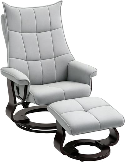 HOMCOM Relaxfauteuil met voetenbank Polyester 81L x 87B x 113H cm Grijs