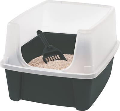 TIM® Open Kattenbak - Kattenbak met Rand - Kattentoilet Met Schepje - Kitten toilet - Katten toilet - Kittentoilet – Dierentoilet – Grijs - 49cm x 38cm x 31cm