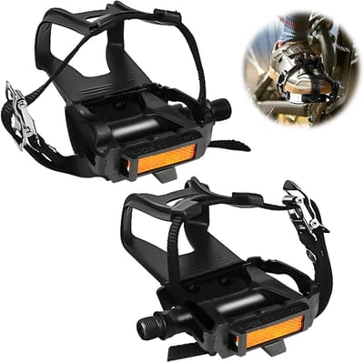 Thijox - Fietspedalen met Clips en Riemen - Aluminium MTB-Pedalen 9/16" voor Outdoor Fietsen, Indoor Hometrainer, Mountainbike, BMX
