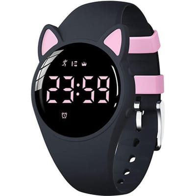 Montre de Sport Digitale pour Enfants Étanche Montres de Sport d'Extérieur avec Alarme Chronomètre Bracelet en Silicone Cadeau pour Garçons Filles black