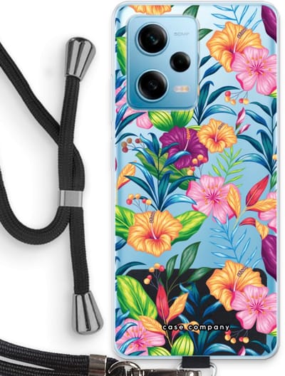 Case Company® - Hoesje met koord geschikt voor Xiaomi Redmi Note 12 Pro 5G hoesje met Koord - Tropisch 2 - Telefoonhoesje met Zwart Koord - Bescherming aan alle Kanten en Over de Schermrand