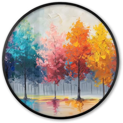 Poster in lijst Rond - Fotolijst 60x60 cm - Posters - Bomen - Kleurrijk - Natuur - Abstract - Ronde posterlijst zwart - Decoratie - Wanddecoratie woonkamer - Muurdecoratie slaapkamer