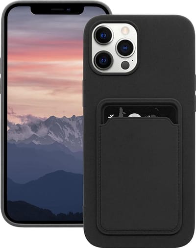 Hoesje Geschikt voor iPhone 12 Pro hoesje - Hoesje Geschikt voor iPhone 12 Pro siliconen hoesje met pasjeshouder - Zwart