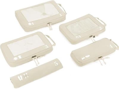 Set van 5 Compressie Inpakzakken voor Koffers - Organizers voor Reisaccessoires met Schoenentas - Scheurbestendige Reiszakken met ID-label