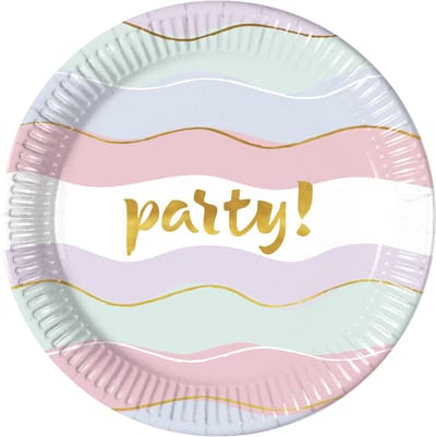 Vegaoo - 8 Kartonnen Borden Elegant Party Pastel 23 cm Gouden Golven