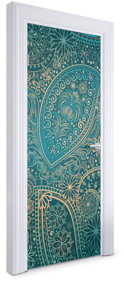 Wallfluent Deursticker - Etherische patronen Deur plakfolie - 75 x 205 cm - Blauw Deurbehang Sticker - Moderne Deur Sticker - Abstractie Deurbehang - Deursticker voor de Slaapkamer - Deurfolie