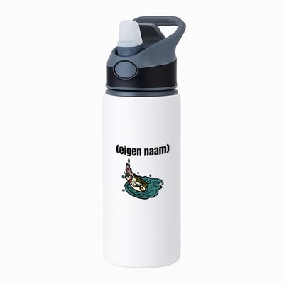Hacebo® - vis met eigen naam waterfles met rietje zwart - Vis - vissen liefhebbers - iemand die houdt van vissen - verjaardag - cadeau - kado - geschenk - water fles - 650ML