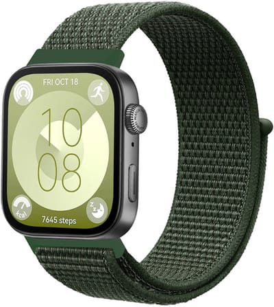 Strap-it Nylon bandje met klittenbandsluiting - geschikt voor Huawei Watch Fit 3 / Watch Fit 4 / Watch Fit 4 Pro / Watch Fit 5 / Watch Fit 5 Pro (donkergroen)