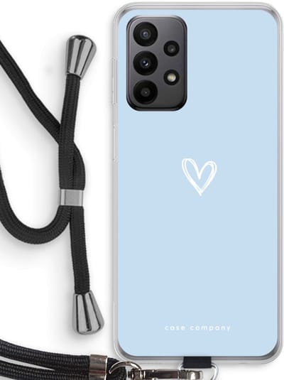 Case Company® - Hoesje met koord geschikt voor Samsung Galaxy A23 hoesje met Koord - Klein Hart Blauw - Telefoonhoesje met Zwart Koord - Bescherming aan alle Kanten en Over de Schermrand