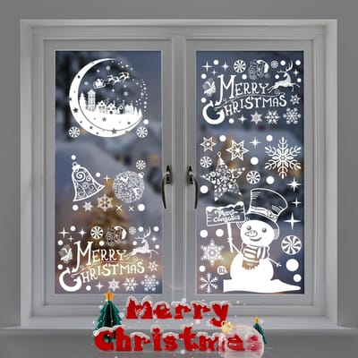 Kerst raamdecoratie zelfklevend, 202 stuks winter raamstickers Kerst raamdecoratie sneeuwvlokken raamdecoratie, Kerstmotieven raamdecoratie Kerst raamdecoratie raamstickers (A)