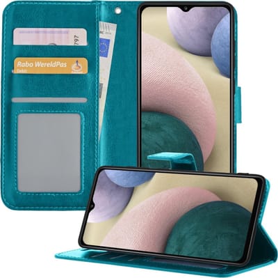 Hoesje - Geschikt voor Samsung Galaxy A12 - Luxe Bookcase - Walletcase Hoes - Portemonnee - Cover - Telefoonhoes - Turquoise