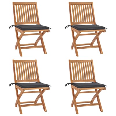 vidaXL - Opklapbare - stoelen - met - kussens, - 4 - stuks, - massief - teakhout