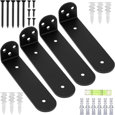 Set van 4 Zwarte Stevige Wandplanken van 16 cm, Wandbeugels, Draagvermogen en Driehoekige Ontwerpen