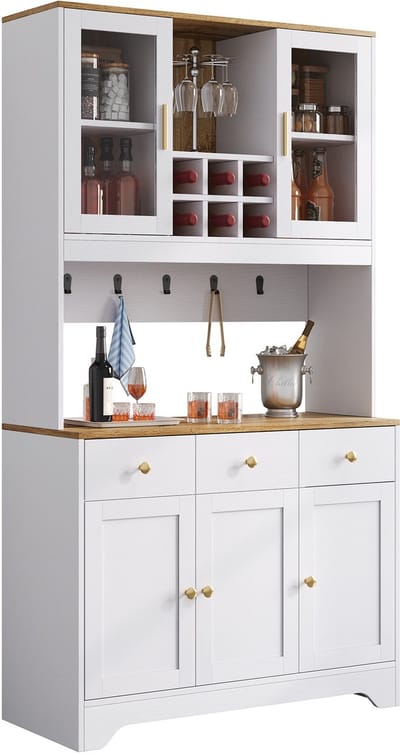 Sideboard - 94,5x30x175,5 cm wit - 5 deuren & 3 laden - acryl ramen - soft-close scharnieren - landelijk design