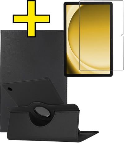 Hoes - Geschikt voor Samsung Galaxy Tab A9 - Met Screenprotector - 360 Graden Draaibare Hard Cover Case - Tablet Hoesje Draaibaar - Zwart