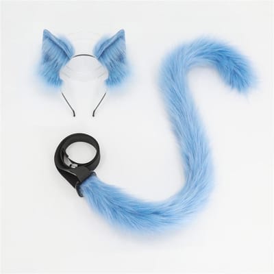 2 stuks/set Pluche Kattenoren Staart Set Realistisch Lolita Hoofdband Kattenstaart Cosplay Accessoires Handgemaakte Simulatie Dierenoortjes ear and tail gray