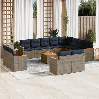 vidaXL - 13-delige - tuinbankset - met - kussens, - grijs - polyrotan