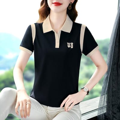 T-shirt Dames Korte mouw Moeder Zomer Revers Halve mouw Modieuze Top Middenleeuwse Dames Poloshirt Grote maat Lichaam 4XL black