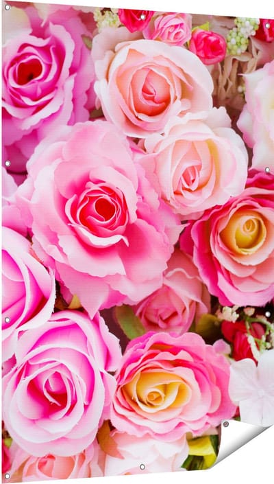 Gards Tuinposter Roze Rozen Achtergrond - Bloemen - 100x150 cm - Tuindoek - Tuindecoratie - Wanddecoratie buiten - Tuinschilderij