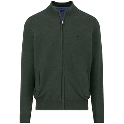 Fynch-Hatton Vest Stand-Up Zip Collar Uni Color Superfine Cotton Knit Dark Ivy / male